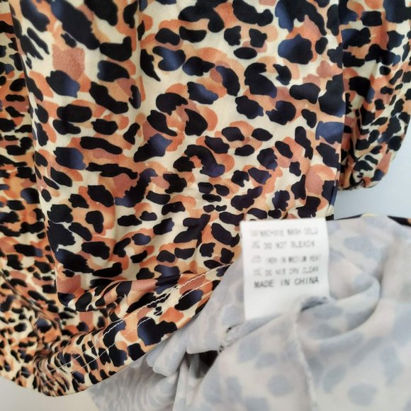 Women's Baby Doll Dress with Pockets, L, Leopard, Long Sleeve Flowy Tunic V Neck - Picture 7 of 9